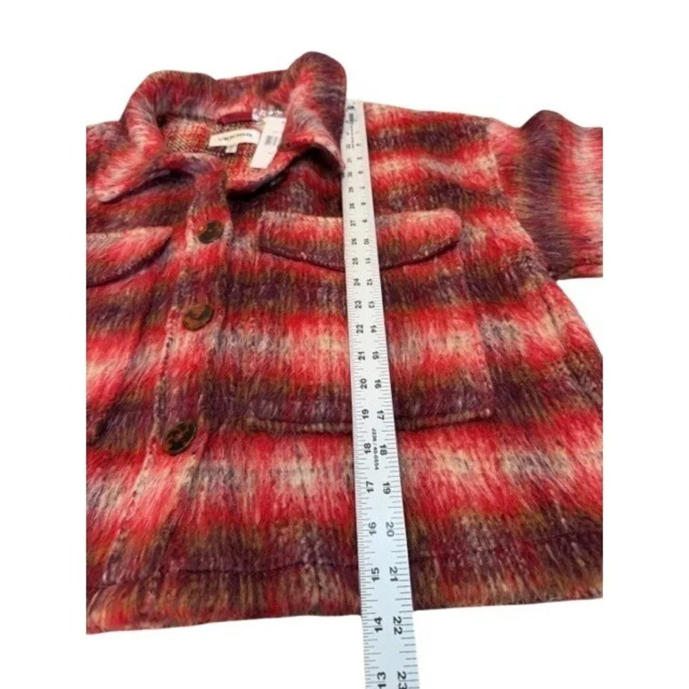 Vigoss Womens L Plaid Shacket Red Purple Fuzzy Cropped‎ Button Front Jacket NWT